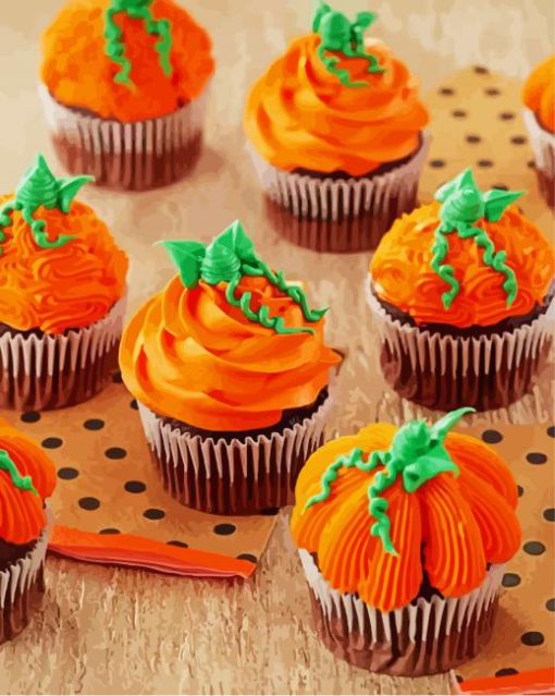 Orange Cupcakes paint by numbers