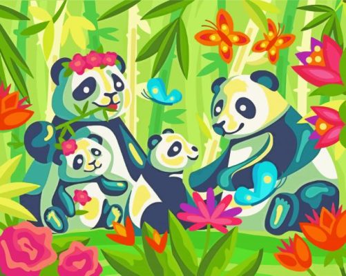 Happy Panda Family paint by numbers