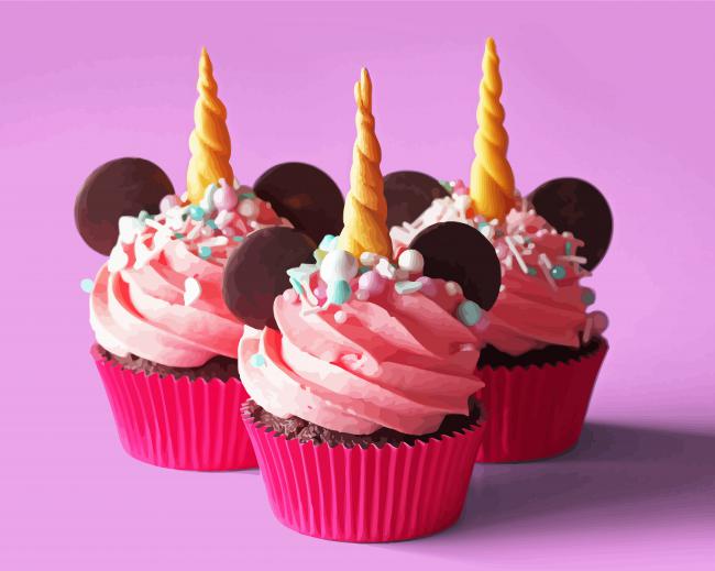 Pink Unicorns Cupcakes paint by numbers