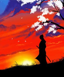 Samurai Silhouette At Sunset paint by numbers