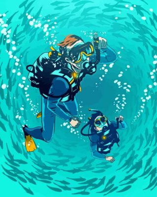 Scuba Diver Underwater paint by numbers