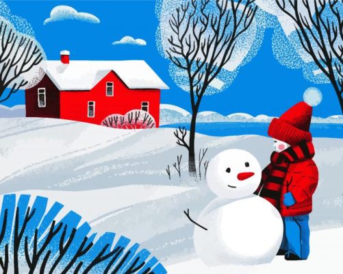 A Boy With Snowman paint by numbers