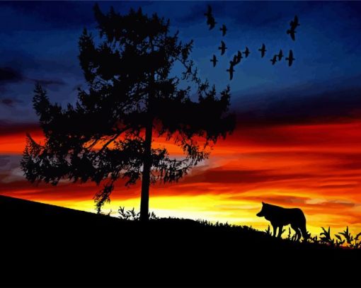 Sunset Wolf paint by numbers