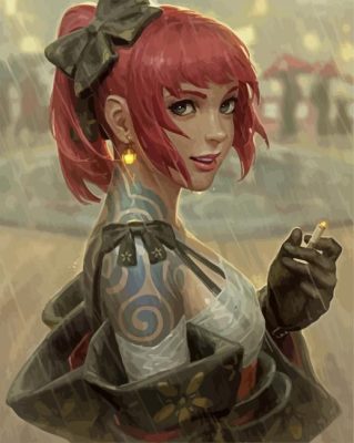 Tattooed Girl Under Rain paint by numbers