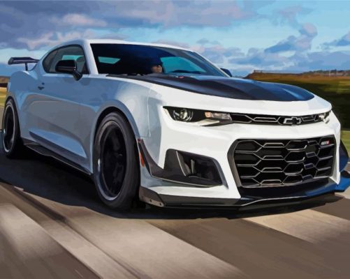 White Chevrolet Camaro piant by numbers