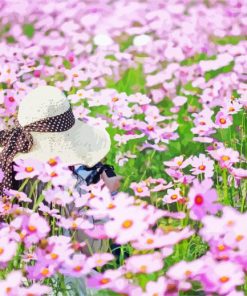 Woman In A Field Of Pink Flowers paint by numbers