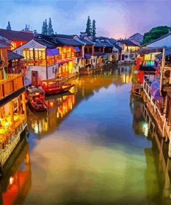 Zhouzhuang Water Town Night paint by numbers