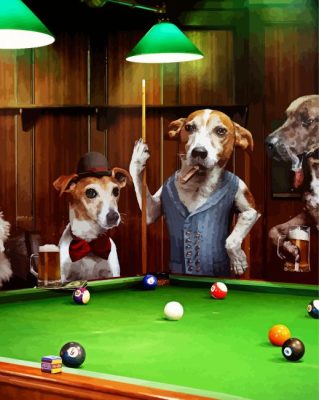 Dogs Animals Playing Pool paint by numbers