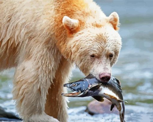 Aesthetic Bear Catching Fish paint by numbers