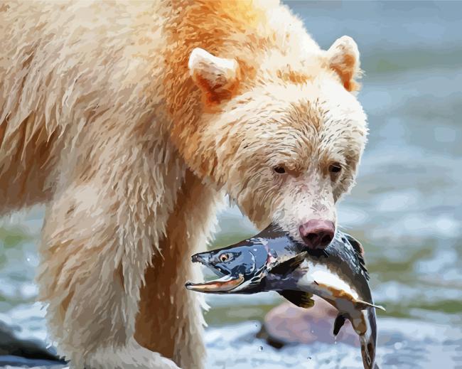 Aesthetic Bear Catching Fish paint by numbers