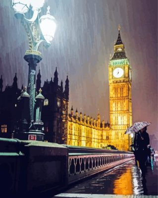 London City In The Rain At Night paint by numbers