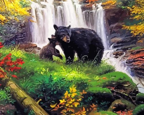 Bears And Waterfall Art paint by numbers