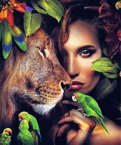 Beautiful Girl With Lion paint by numbers