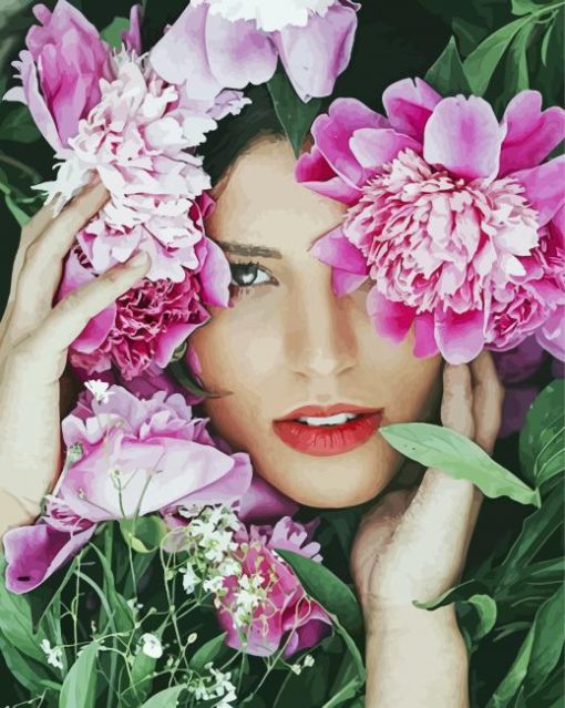 Beautiful Girl With Peony paint by numbers