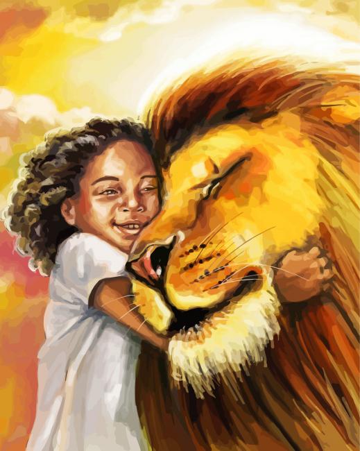 Beautiful Little Girl With Lion paint by number
