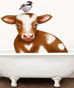 Cute Cow In Bathtub paint by numbers