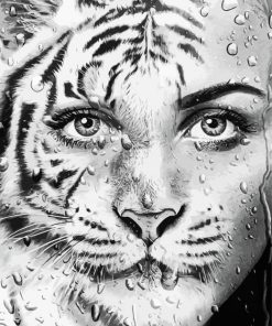 Black And White Girl Lion Faces paint by numbers