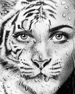 Black And White Girl Lion Faces paint by numbers