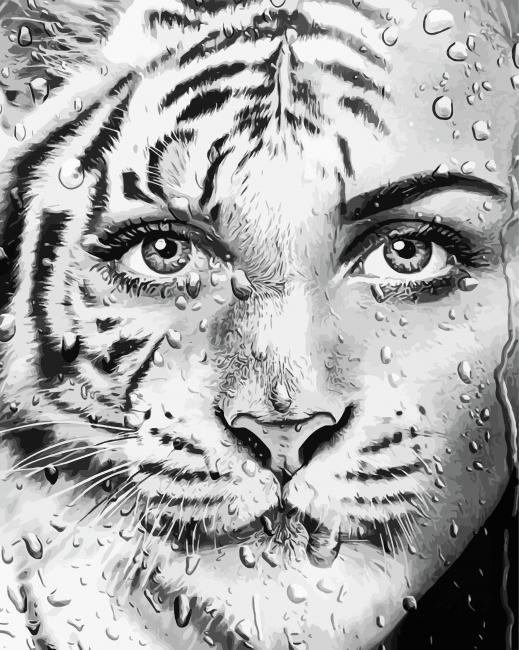 Black And White Girl Lion Faces paint by numbers