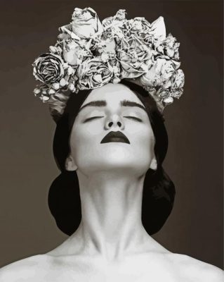 Black And White Lady With Flowers paint by numbers