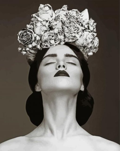 Black And White Lady With Flowers paint by numbers