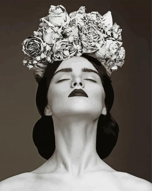 Black And White Lady With Flowers paint by numbers