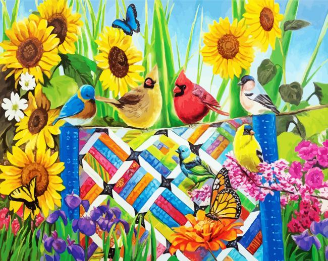 Cadinals And Sunflowers paint by numbers