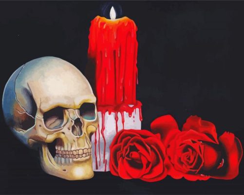 Candle With Roses And Skull paint by numbers