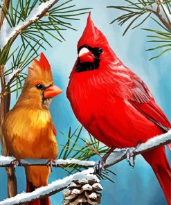 Cardinals Couple In Winter paint by numbers