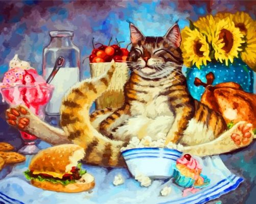 Fat Cat Eating Popcorn paint by numbers