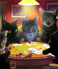 Cats Playing Poker At Night Art paint by numbers