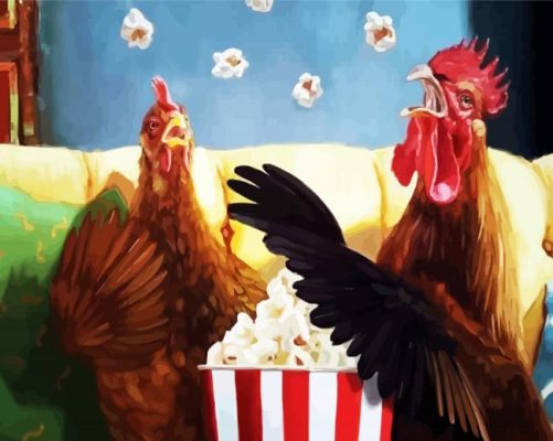 Chickens Eating Popcorn paint by numbers