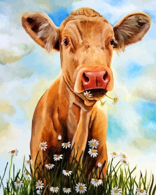 Cow Eating Daisies paint by numbers