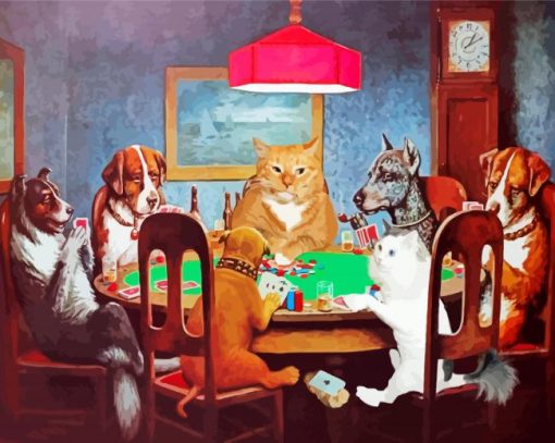 Cats And Dogs Playing Poker paint by numbers