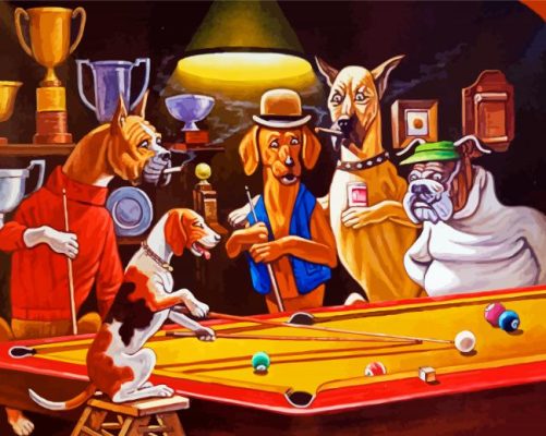 Dogs Playing Pool Art paint by numbers