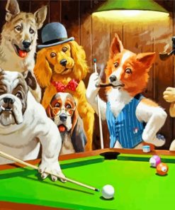 Dogs Playing Pool paint by numbers