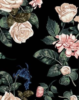 Floral With Black Background paint by numbers