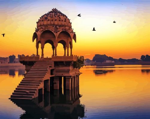 Gadisar Lake At Sunset paint by numbers