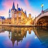 Ghent Buildings And Bridge Reflection paint by numbers