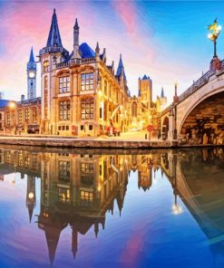 Ghent Buildings And Bridge Reflection paint by numbers