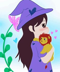 Girl Hugging Her Lion Art paint by numbers