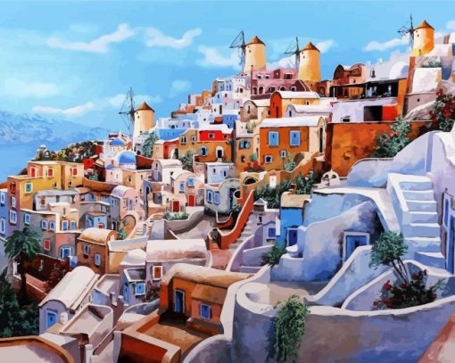 Santorini Island Buildings paint by numbers