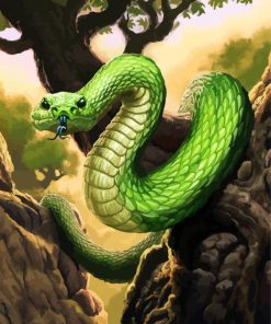 Green Cobra On Tree paint by numbers