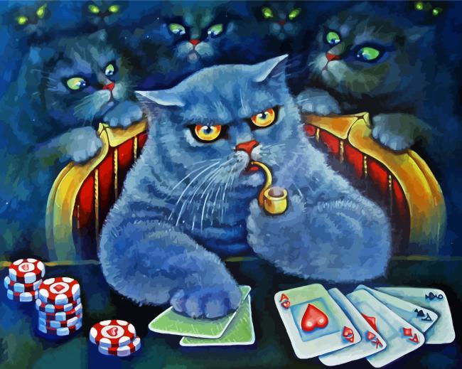 Grey Cats Playing Poker paint by numbers