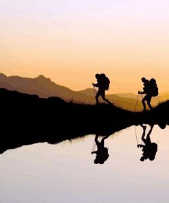 Hikers Silhouettes Reflection paint by numbers