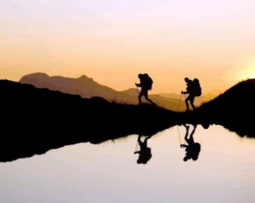 Hikers Silhouettes Reflection paint by numbers