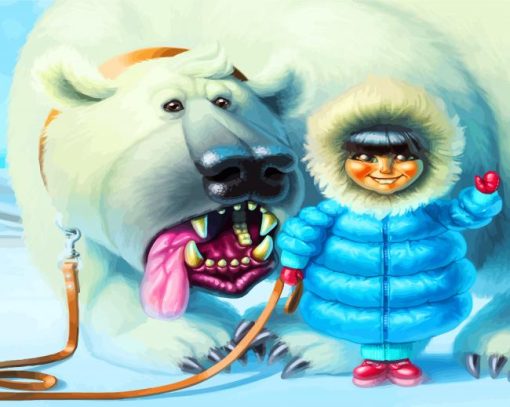 Inuit Girl And Polar Bear paint by numbers