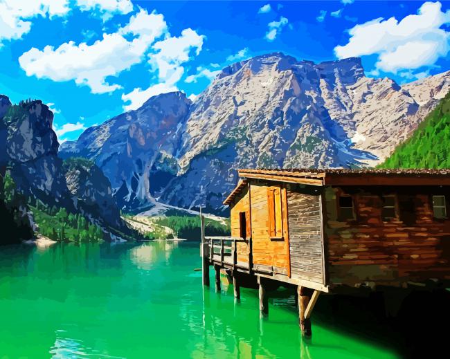 Lake Cabin Landscape paint by numbers