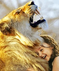 Little Girl Hugging Lion paint by numbers