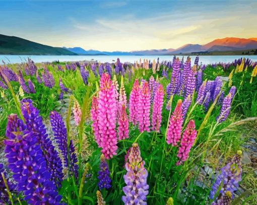 Lupines Field Nature Landscape paint by numbers